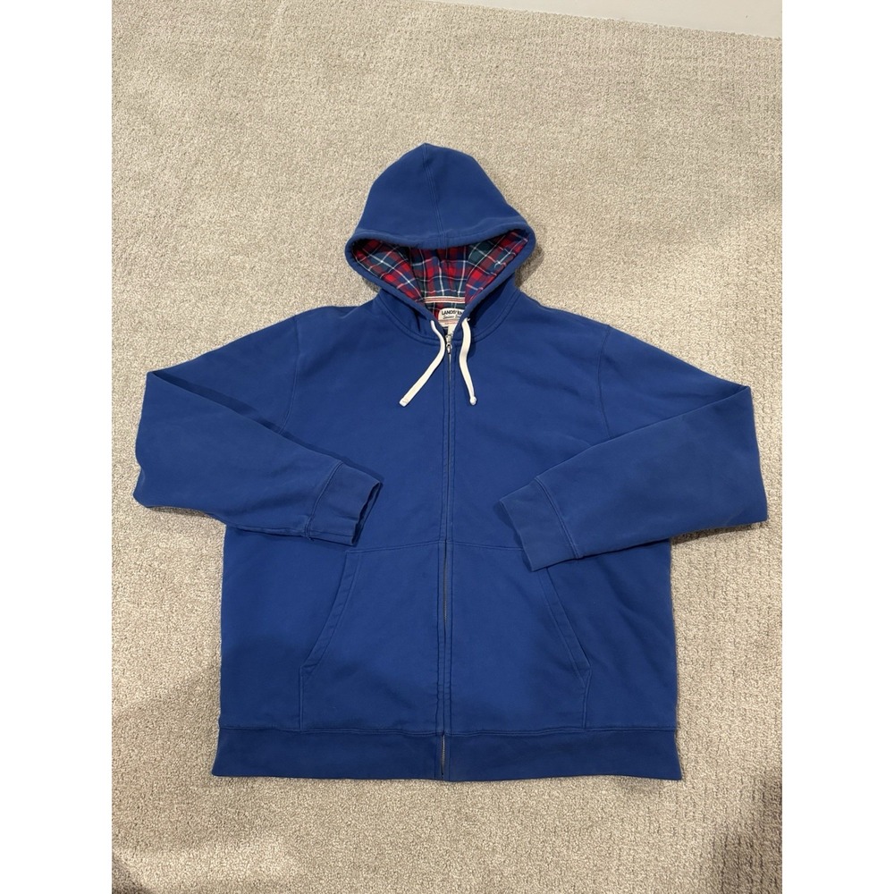Lands End Mens Serious Sweats Flannel Lined Hoodie Blue XL Full Zip